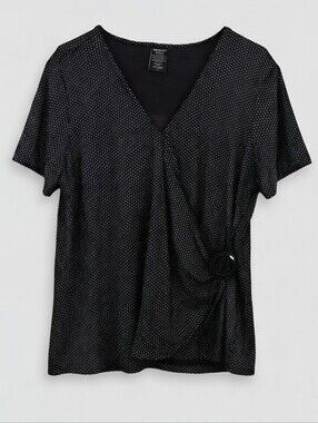 George Black Polka Dot V-Neck Top with Lace Trim